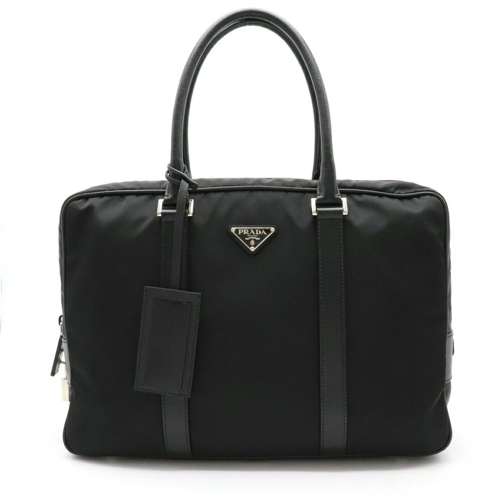 Prada Business Bag Briefcase Tessuto Handbag Leather NERO Black